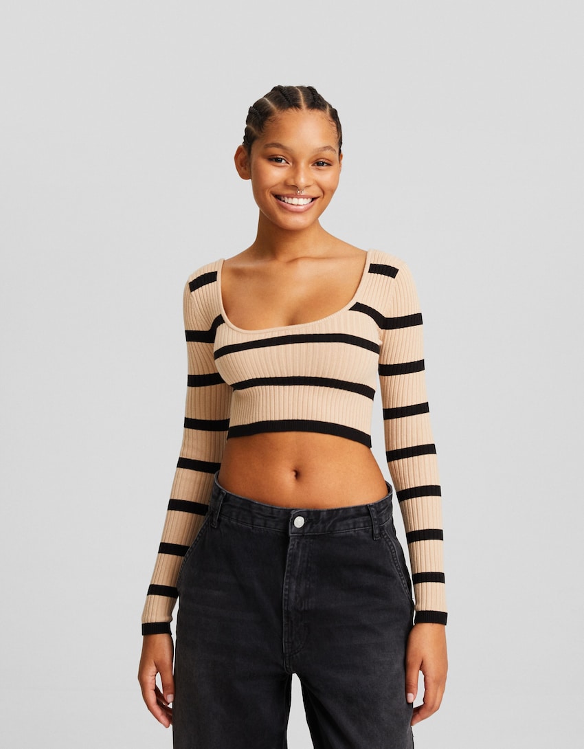 Sweater cropped decote-Caramelo-0