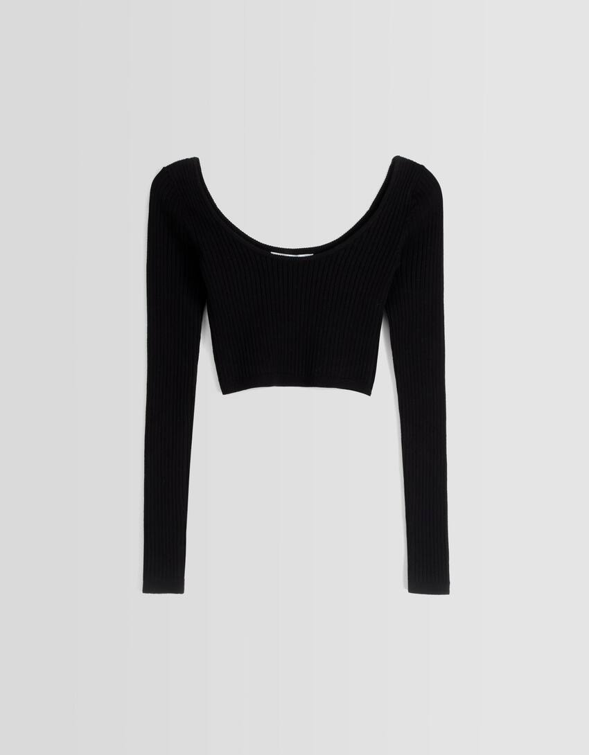 Cropped sweater with low-cut neckline - BSK Teen | Bershka