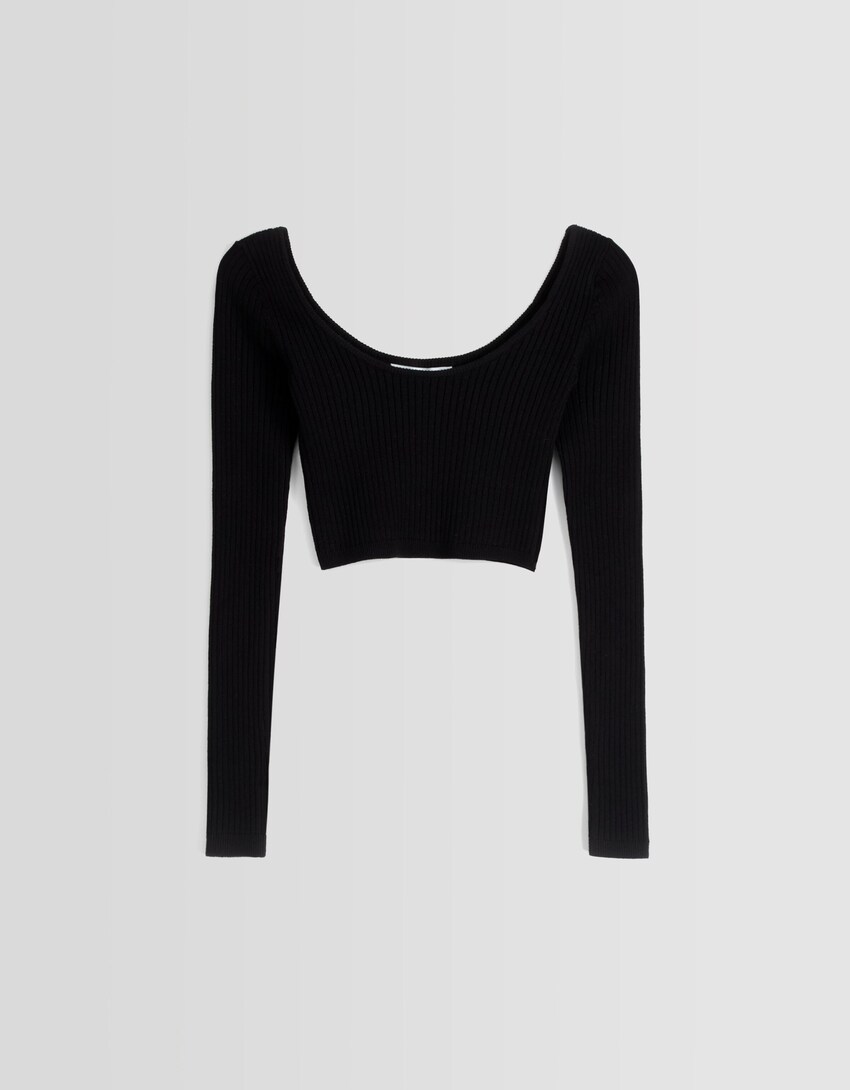 Sweater cropped decote-Preto-4