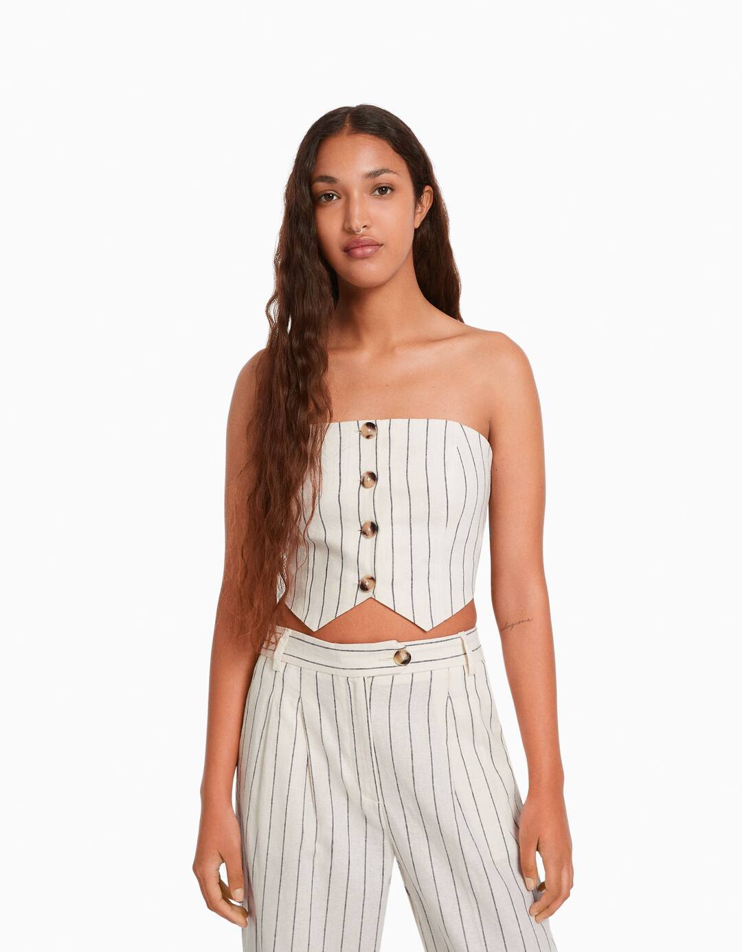 Linen blend bustier top