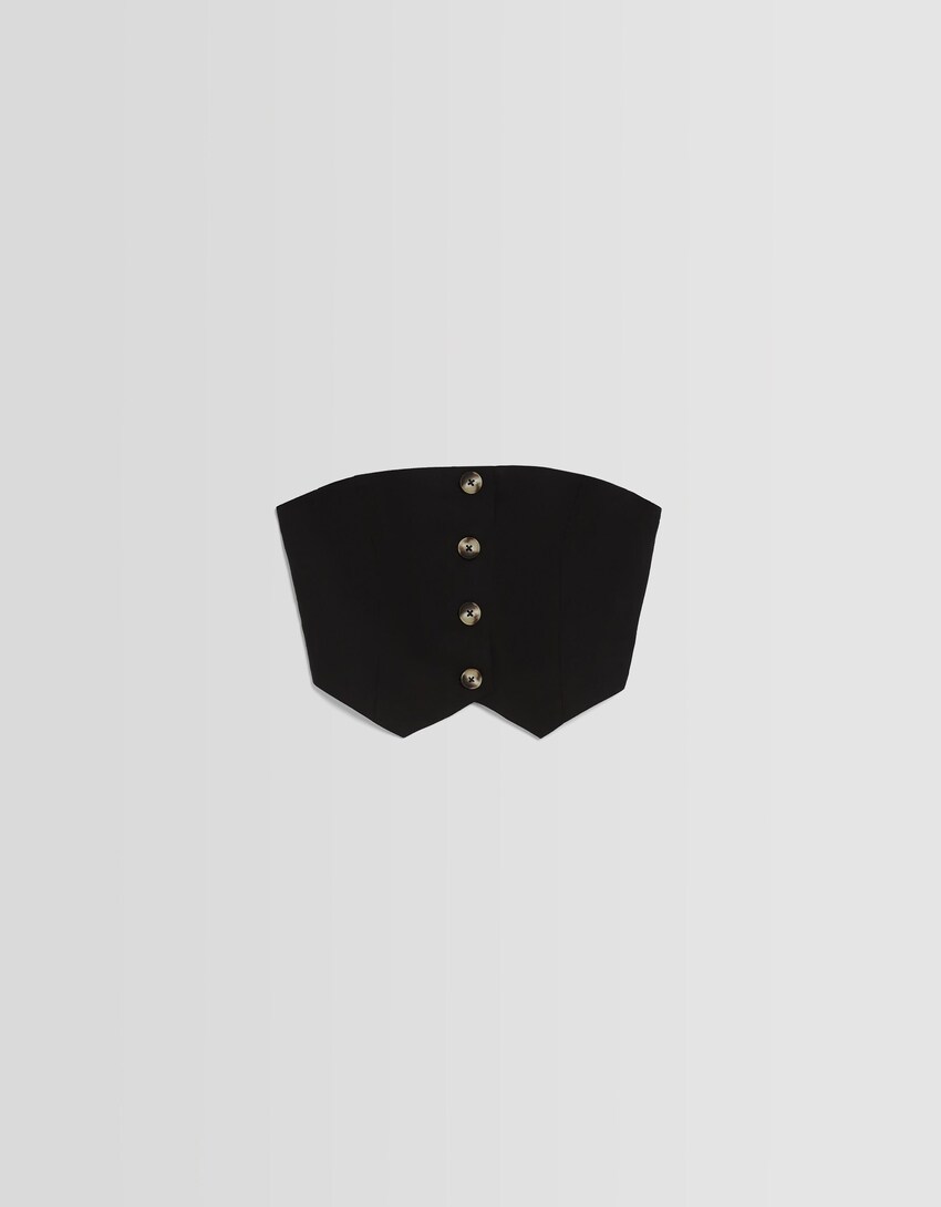 Linen blend bustier top-Black-4