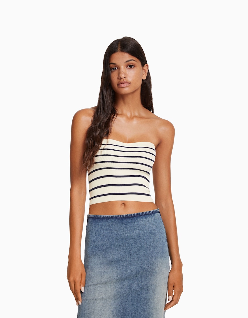 Crop top bandeau maille rayures