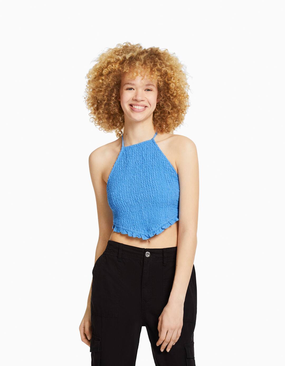 Halter top with tie detail and shirring
