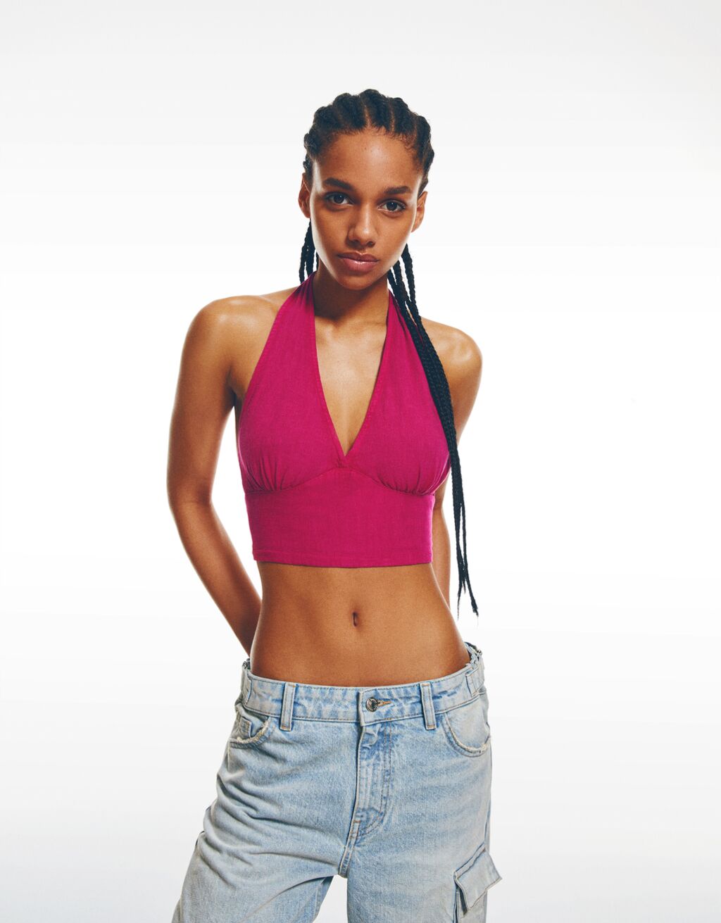 Rustic linen-blend crop top