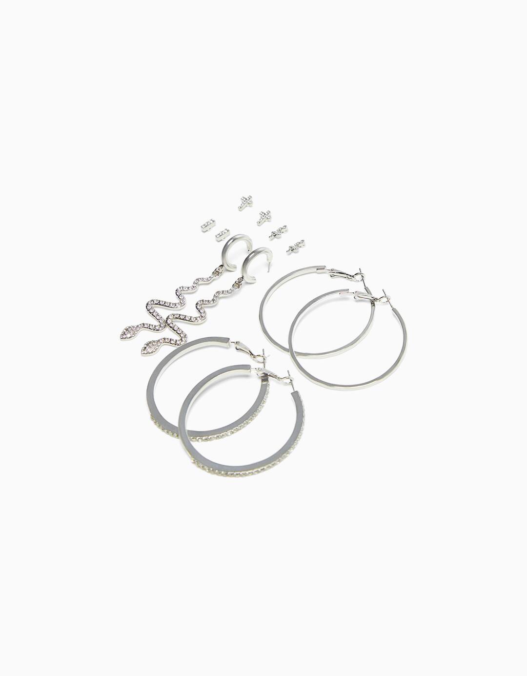 Set of 6 pairs of cascade cross hoop earrings