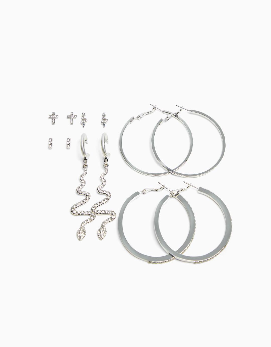 Set of 6 pairs of cascade cross hoop earrings