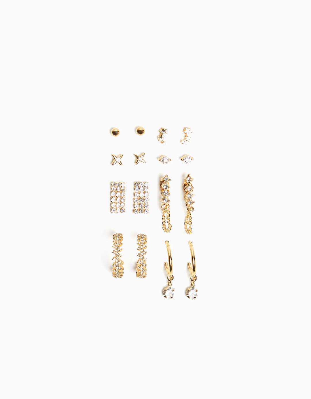 Set of 8 rhinestone hoop earrings