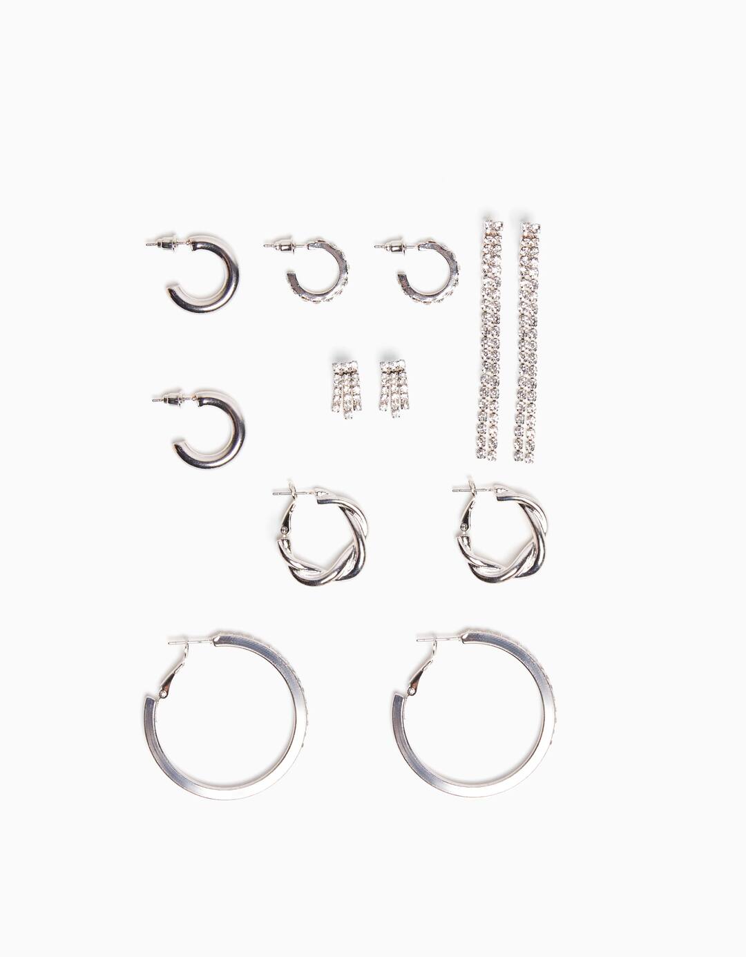 Set of 6 cascade rhinestone hoop earrings
