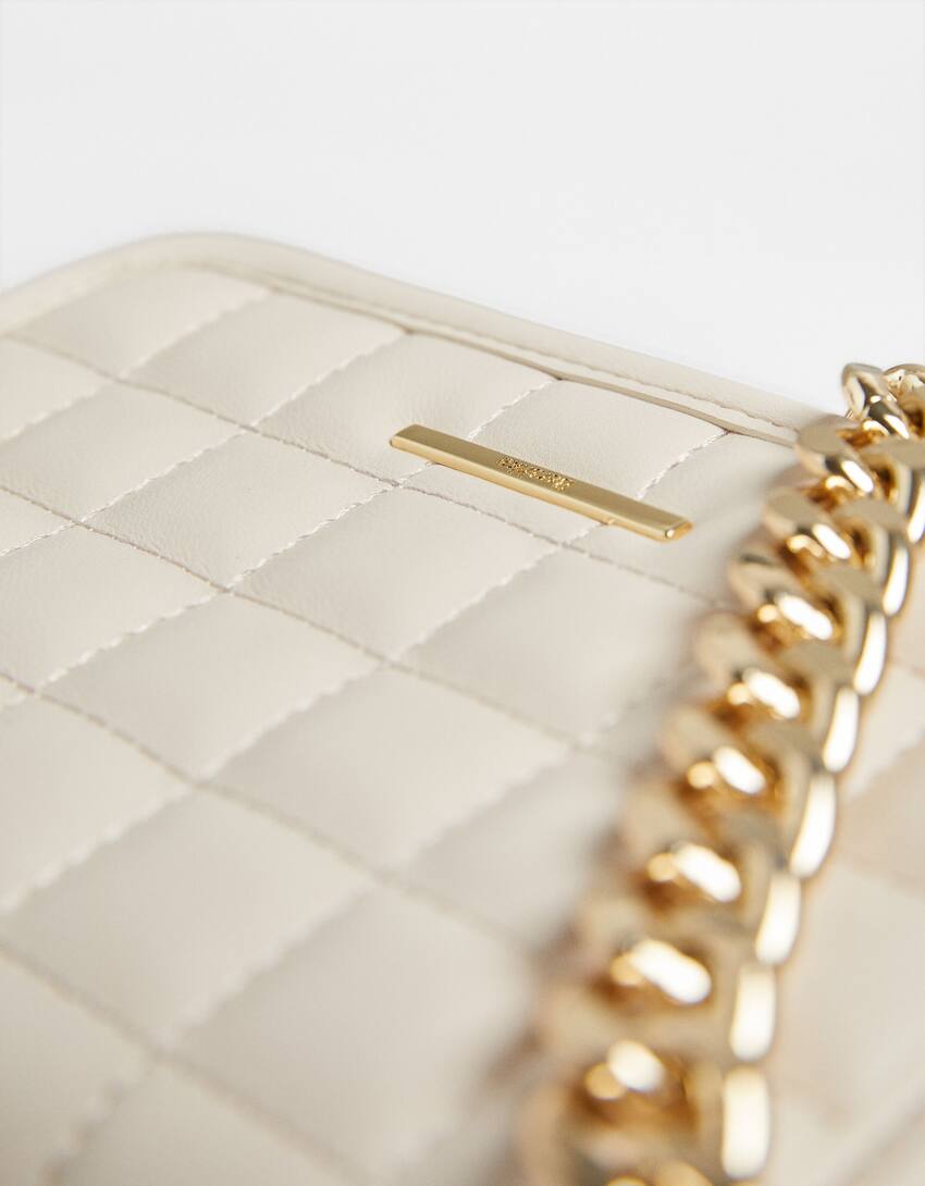 Quilted multi-way crossbody bag with chain-Cream-2