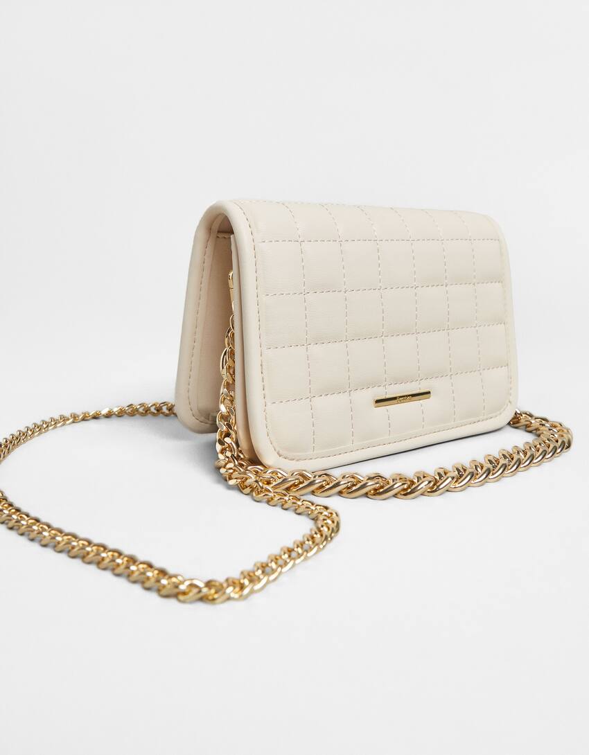 Quilted multi-way crossbody bag with chain-Cream-4