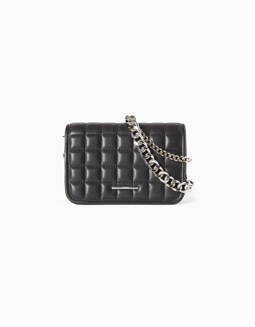 Quilted multi-way crossbody bag with chain-Grey-1
