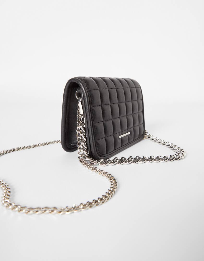 Quilted multi-way crossbody bag with chain-Grey-4
