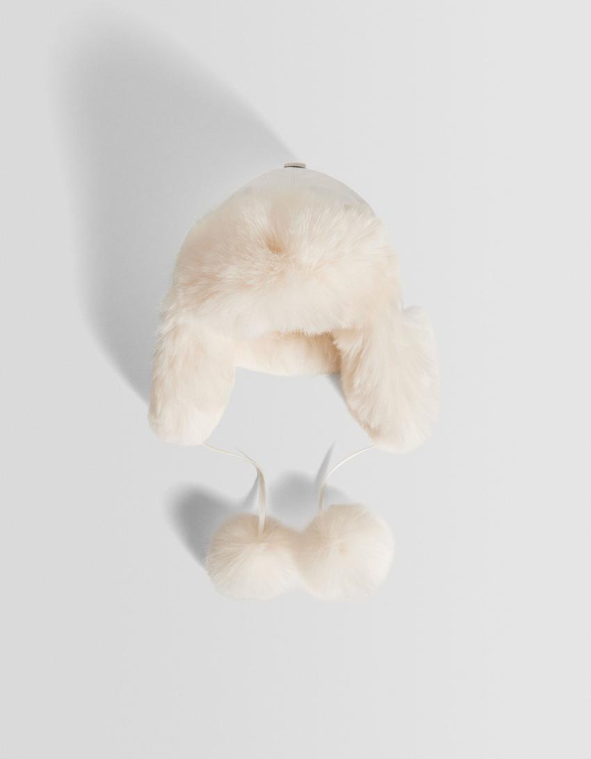 Gorro efeito de pelo pompons-Branco-0