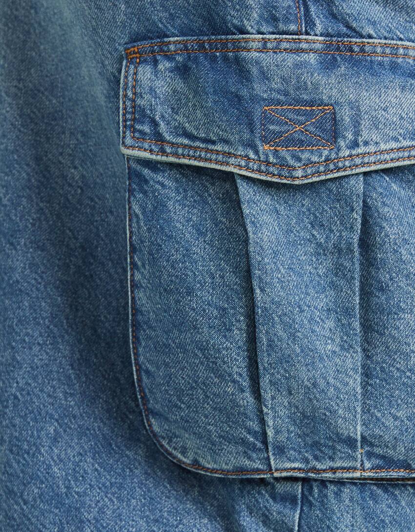 بنطال جينز كارغو متعدد الجيوب-أزرق-5