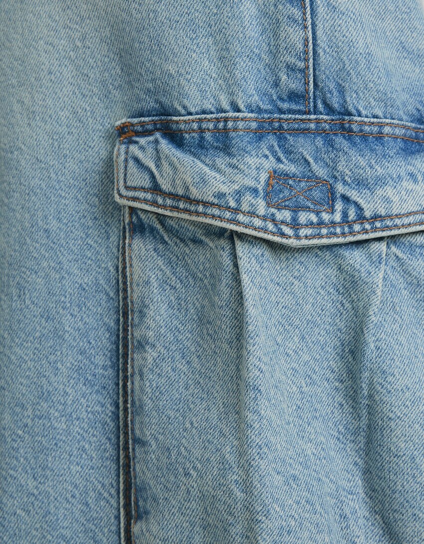 Jeans cargo multipocket-Azul lavado-5