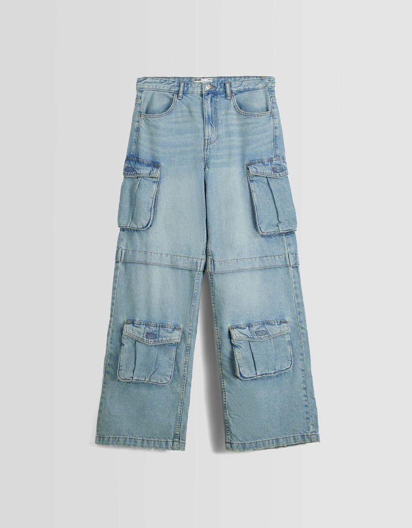 Jeans cargo multibolsos-Azul lavado-4