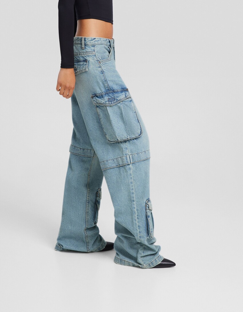 Jeans cargo multibolsos-Azul lavado-3