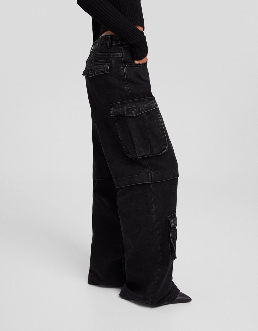 Jeans cargo multipocket-Negro-3