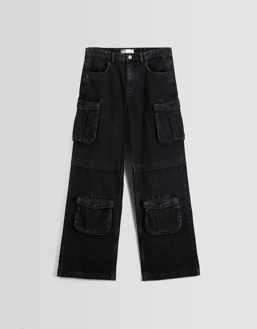 Jeans cargo multipocket-Negro-4