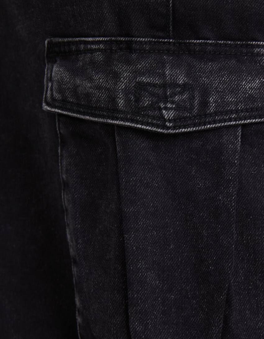 بنطال جينز كارغو متعدد الجيوب-أسود-5