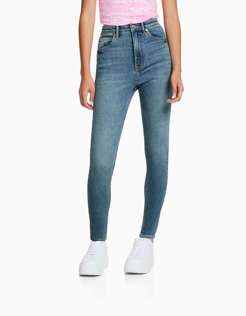 Super high waist skinny jeans-Washed out blue-1