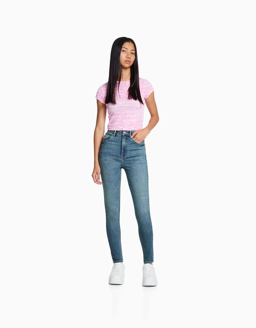 Super high waist skinny jeans-Washed out blue-0