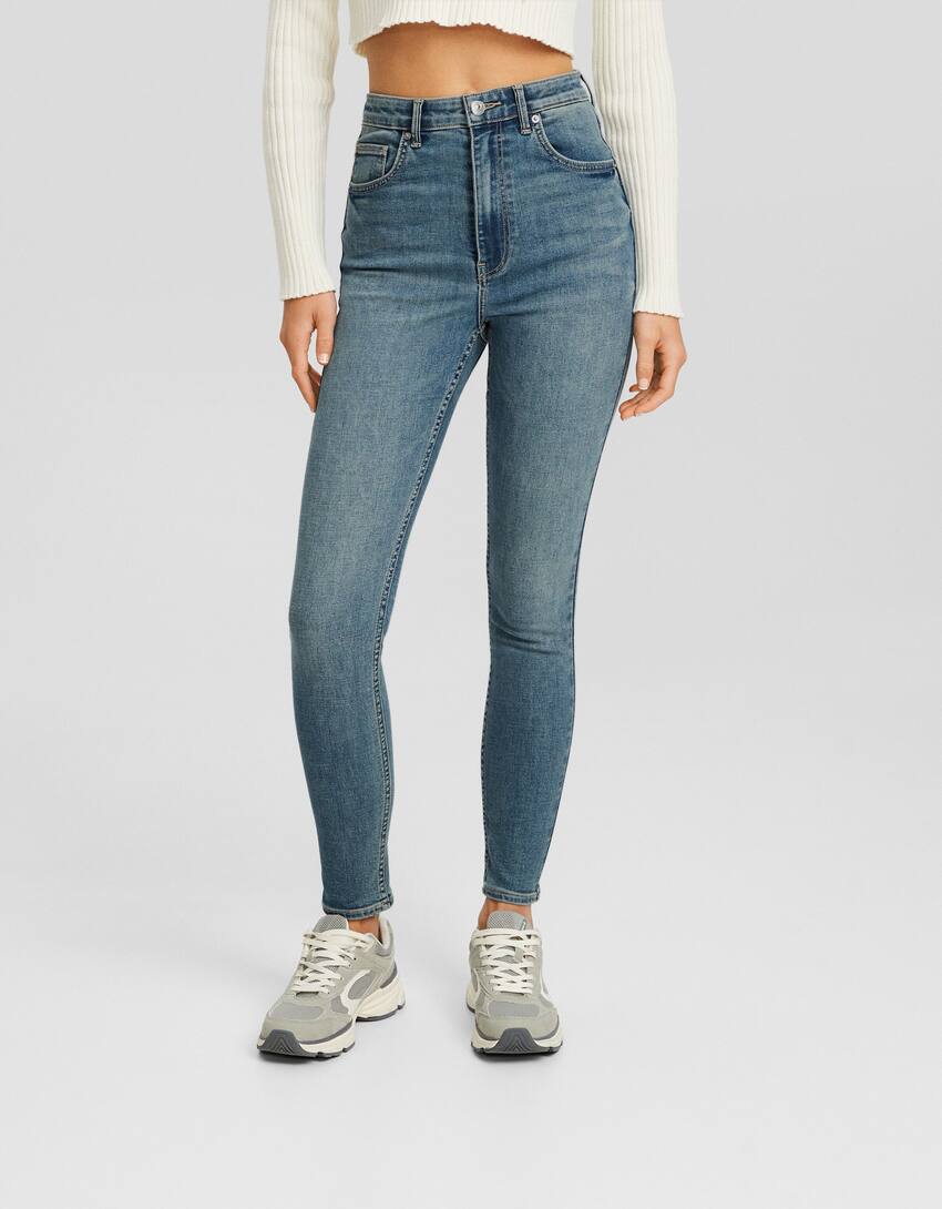 Super high waist skinny jeans-Washed out blue-1