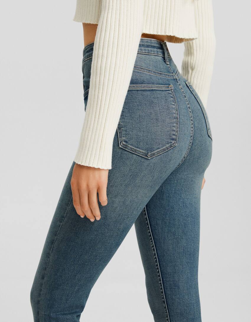 Super high waist skinny jeans-Washed out blue-3