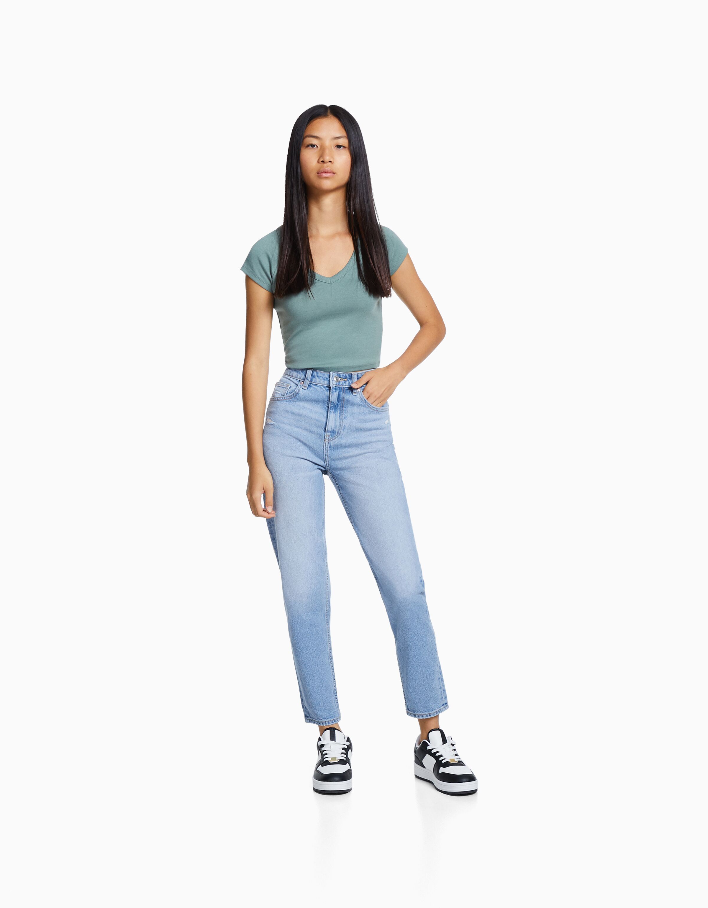 Jeans mom fit con rotos bershka outlet