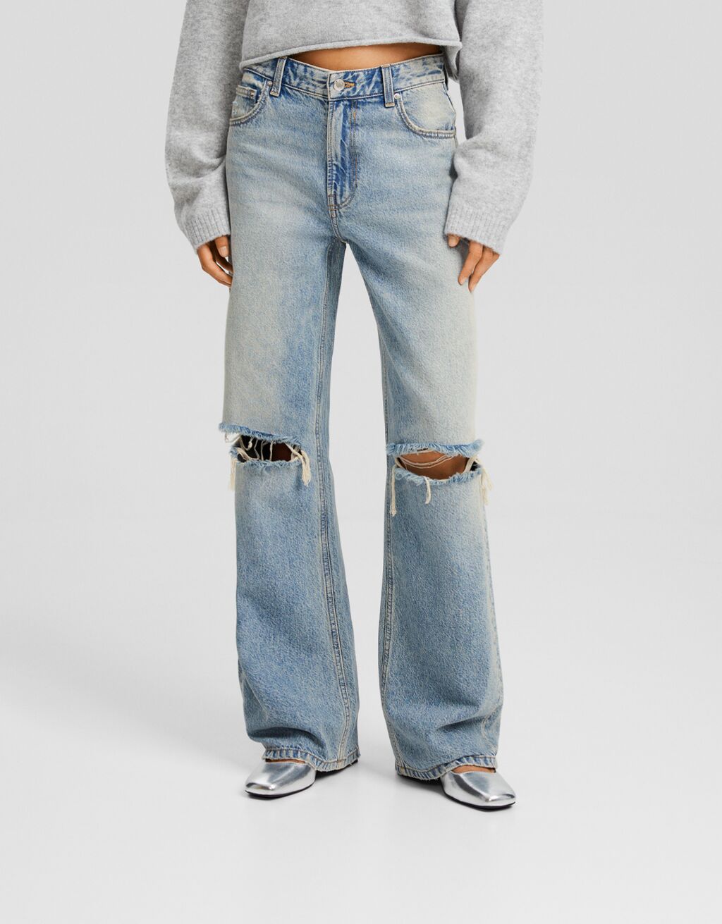 Jeans 90 s wide leg rotos Mujer Bershka