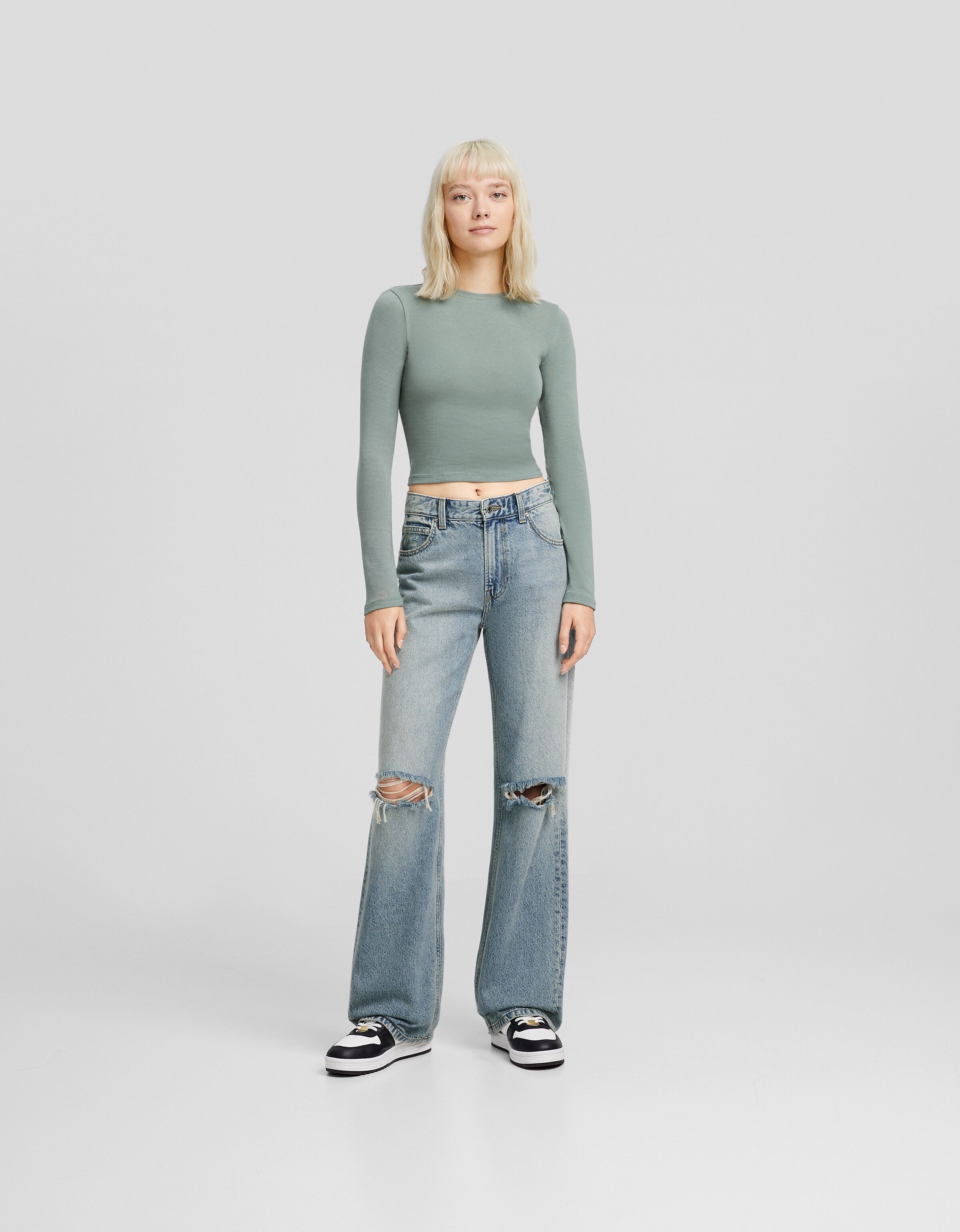 Ripped wide leg 90s jeans Jeans BSK Teen Bershka