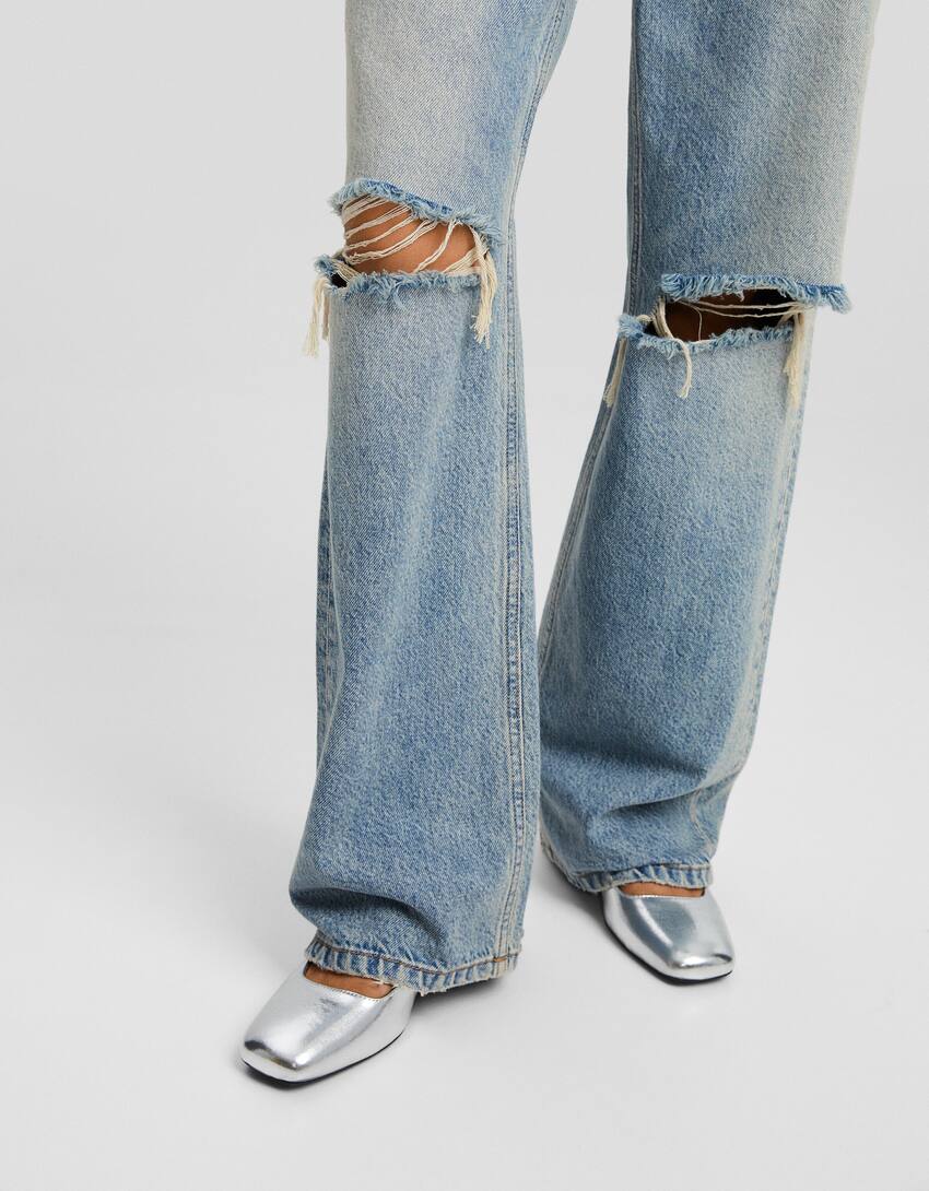 Ripped wide-leg ’90s jeans-Light blue-3