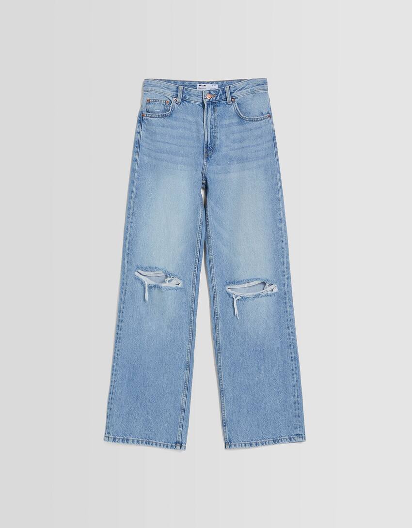 Ripped wide-leg ’90s jeans-Light blue-4