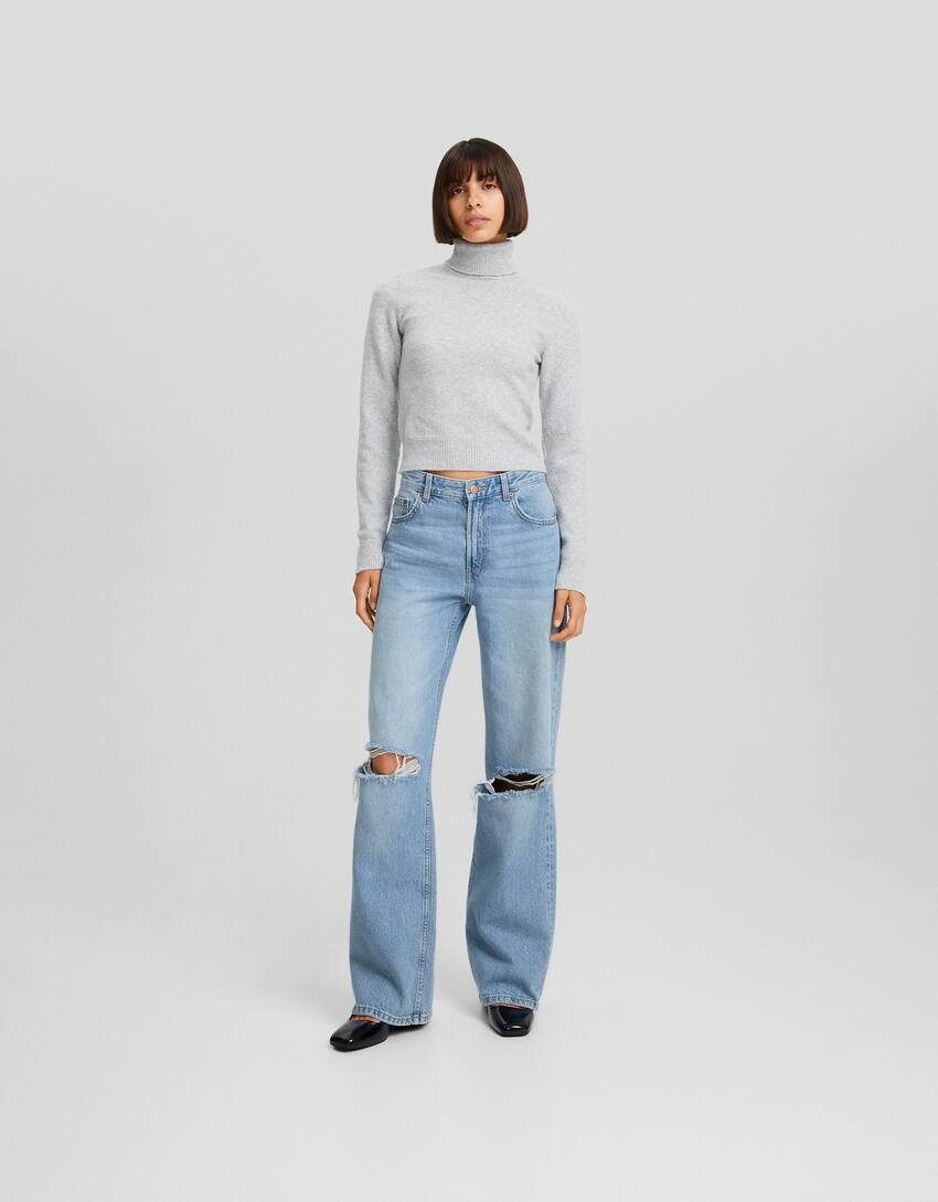 Ripped wide-leg ’90s jeans-Light blue-0