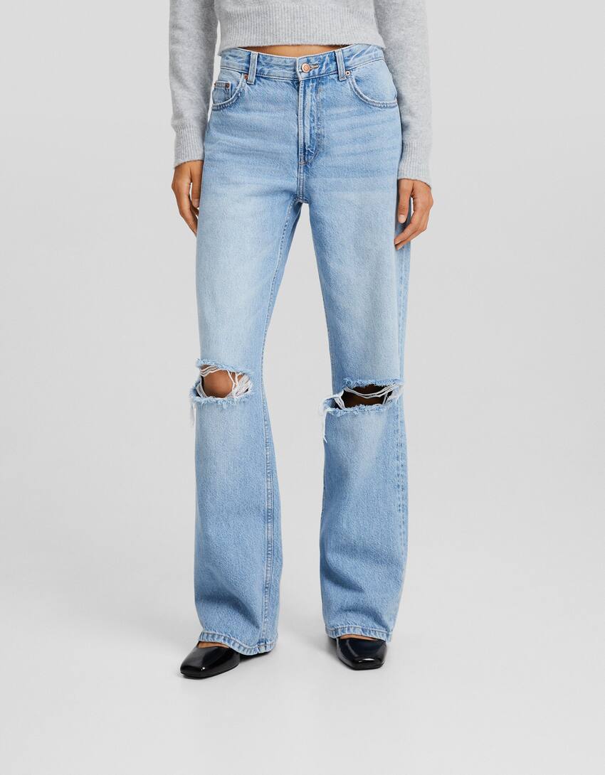 Ripped wide-leg ’90s jeans-Light blue-1