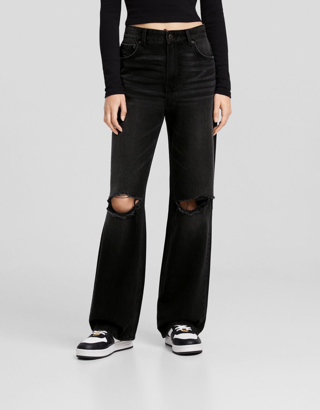 Bershka black sale ripped jeans