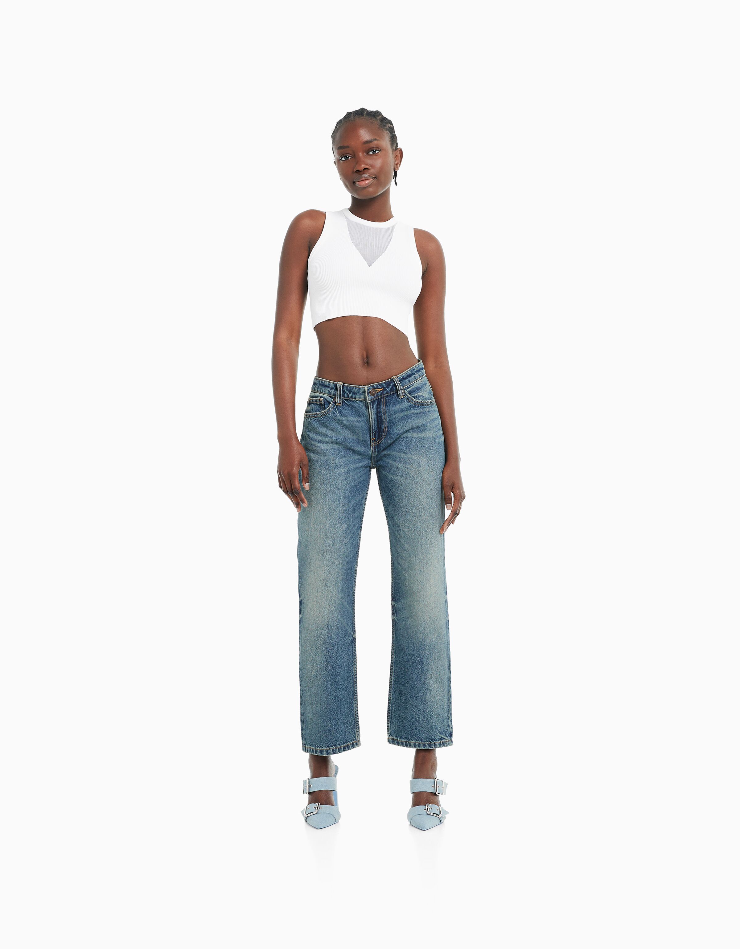 Bershka straight sale fit cropped jeans