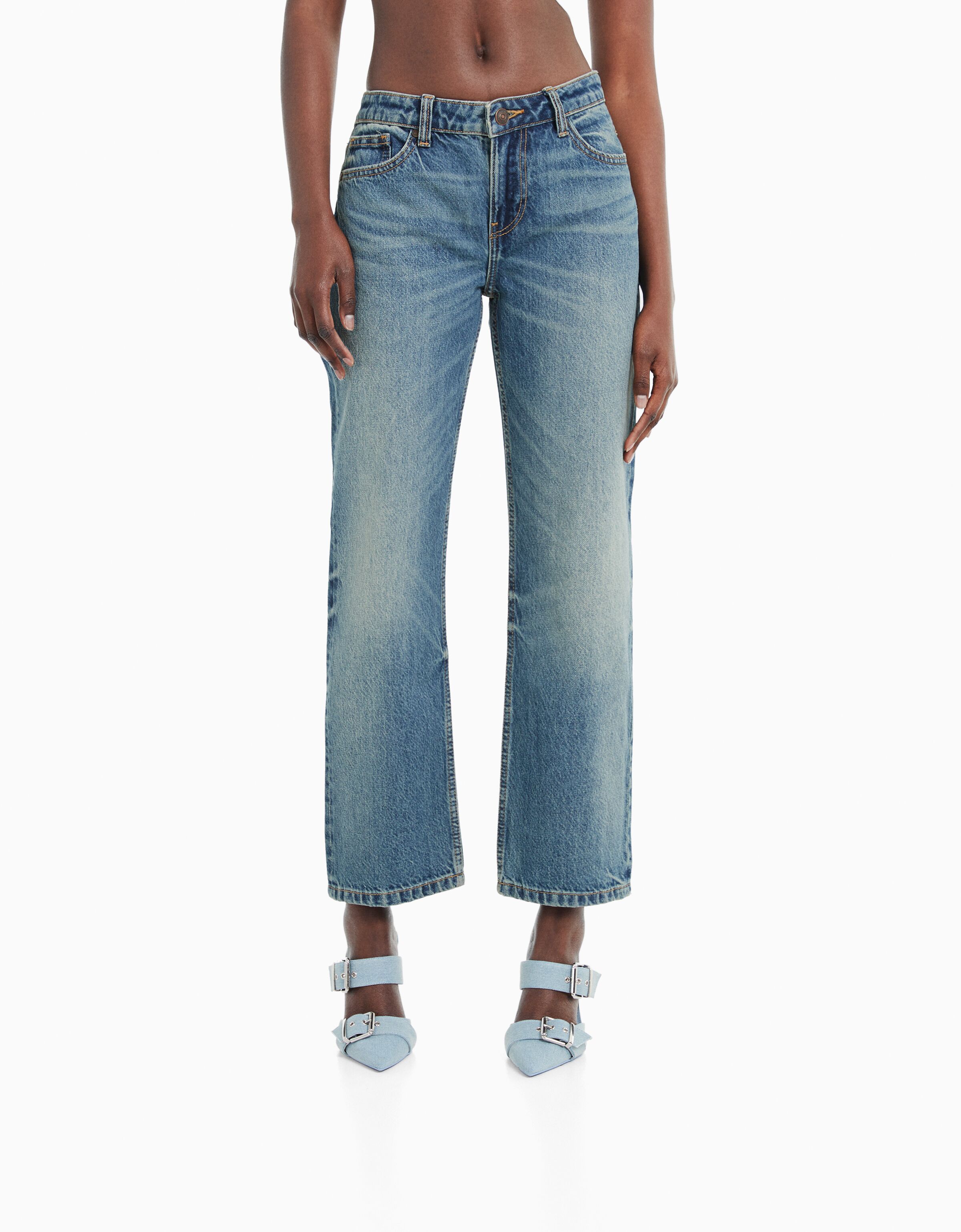 Bershka straight cropped jean online