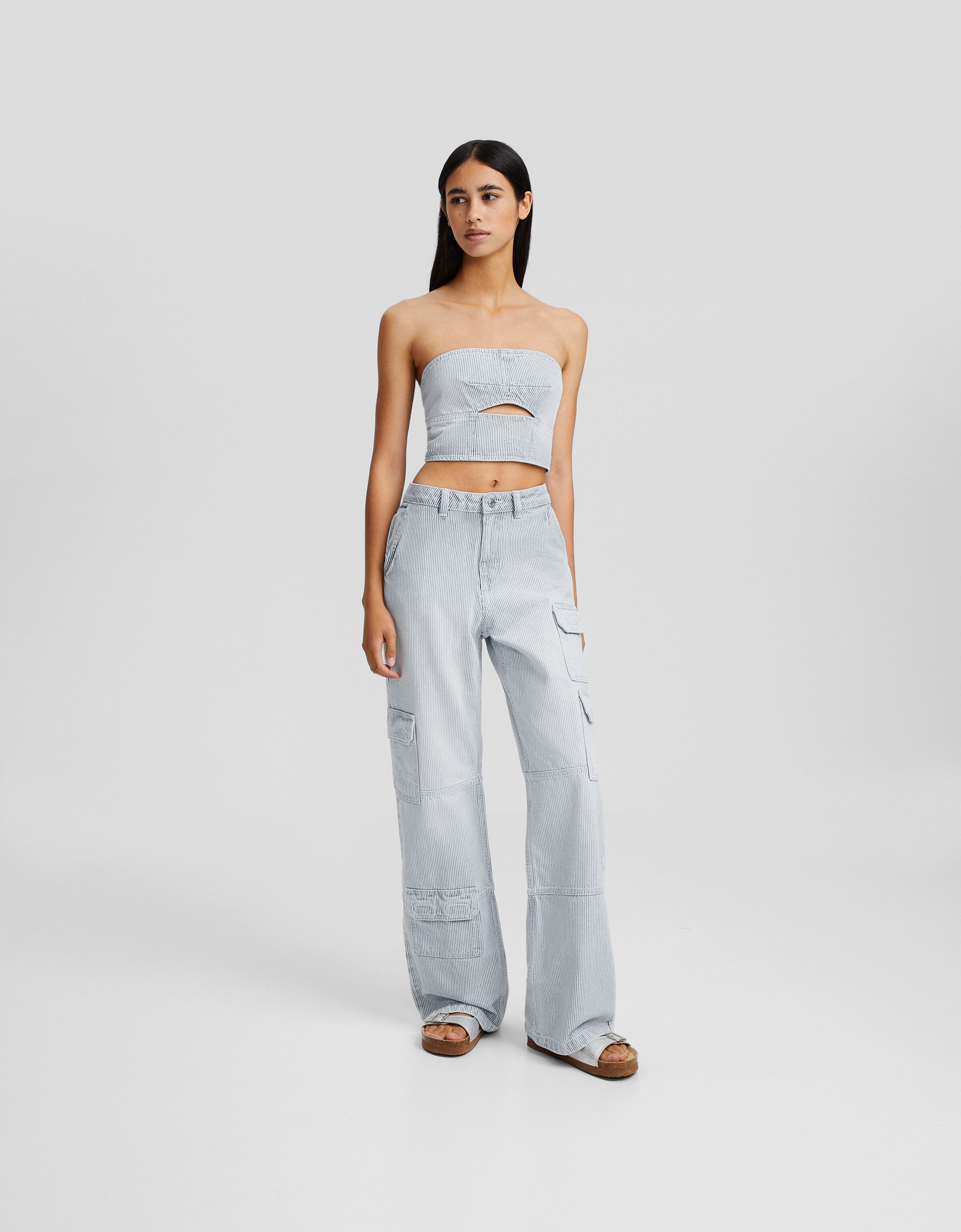 Striped cargo jeans Women Bershka