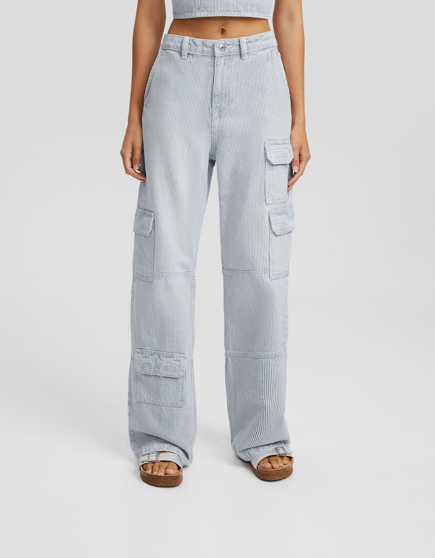 Striped cargo jeans-Light blue-1