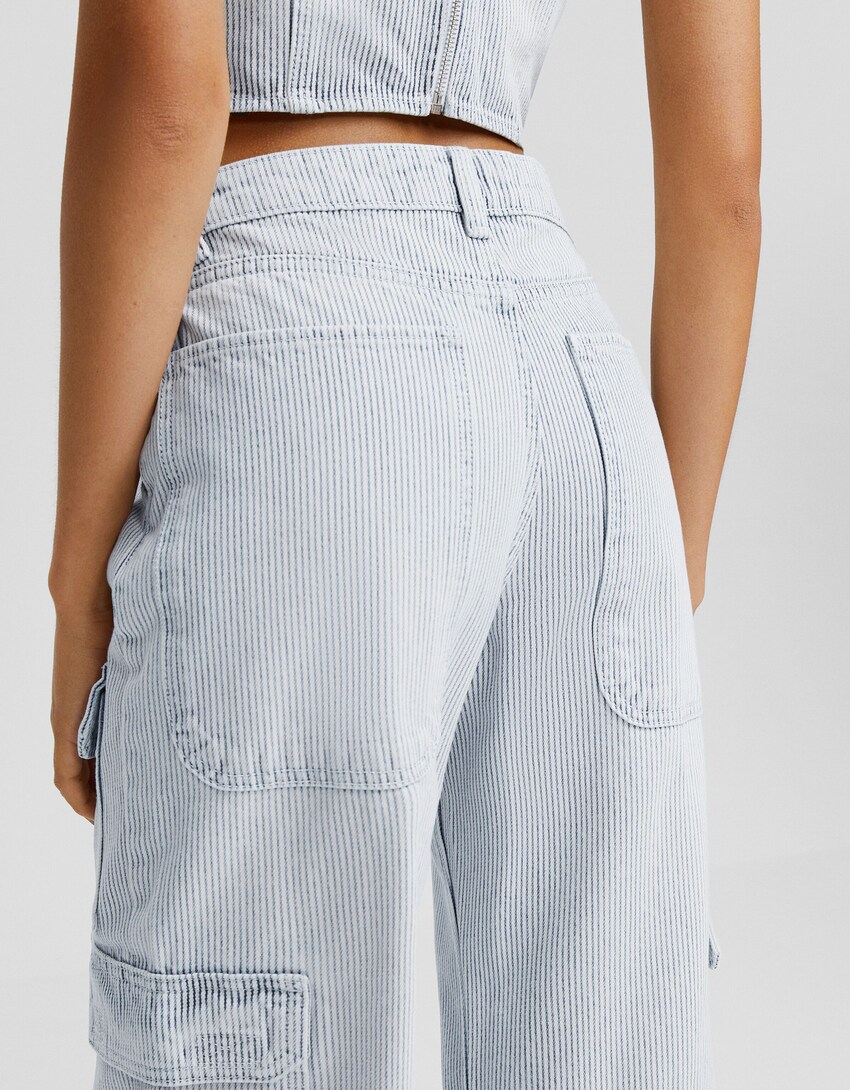 Striped cargo jeans-Light blue-3