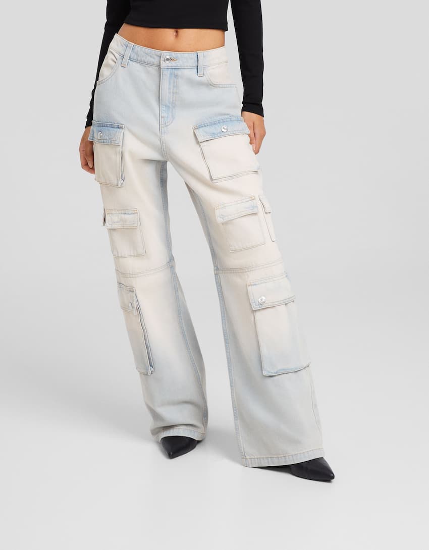 بنطال جينز كارغو واسع-أزرق فاتح-1
