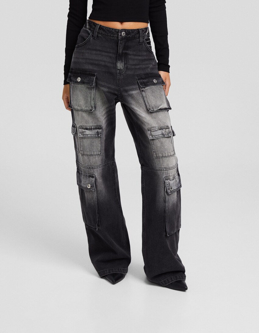Jeans baggy multicargo-Negro-1