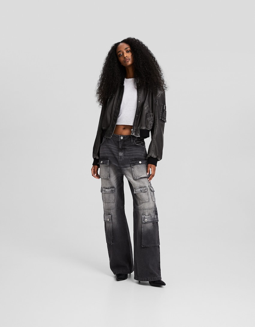 Multi-cargo baggy jeans - Women | Bershka