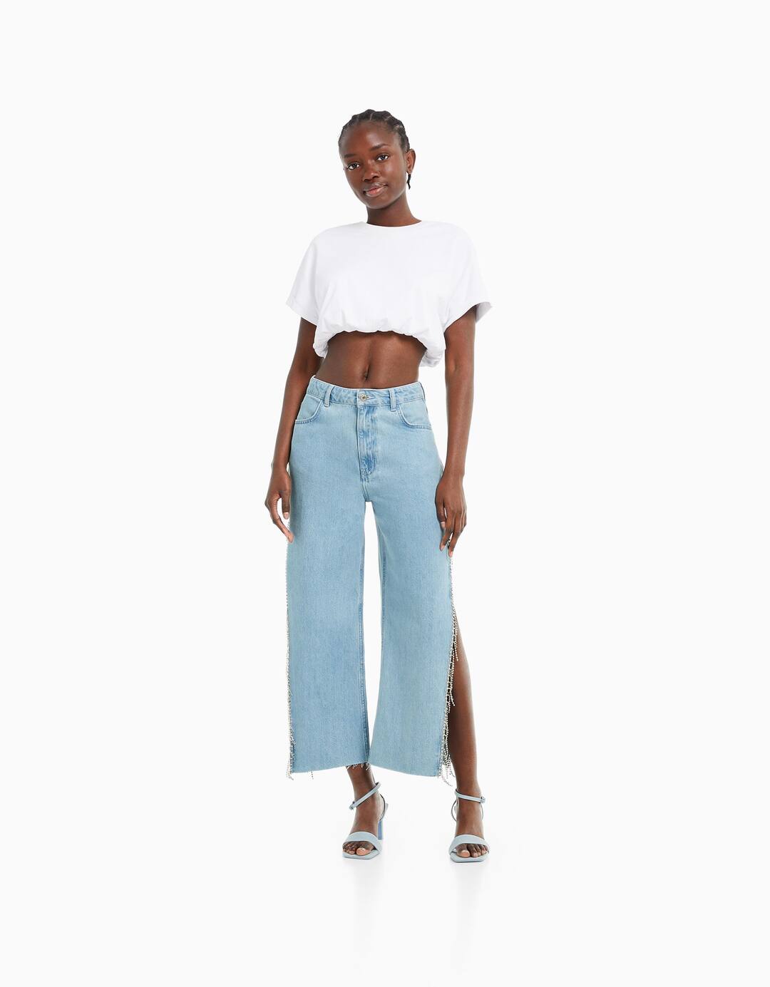 Culotte jeans with shimmer side splits
