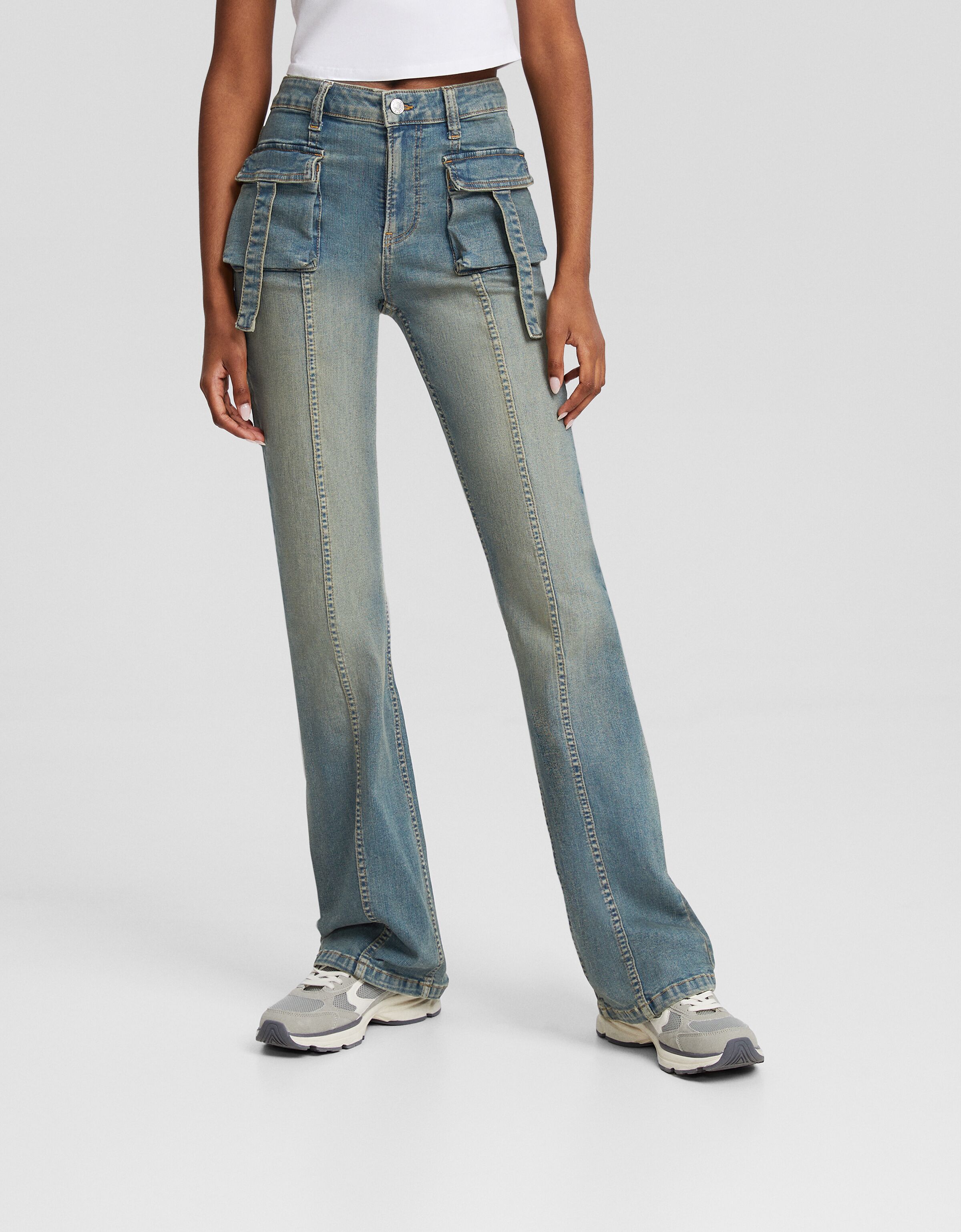 Flared cargo jeans - Denim - Women | Bershka
