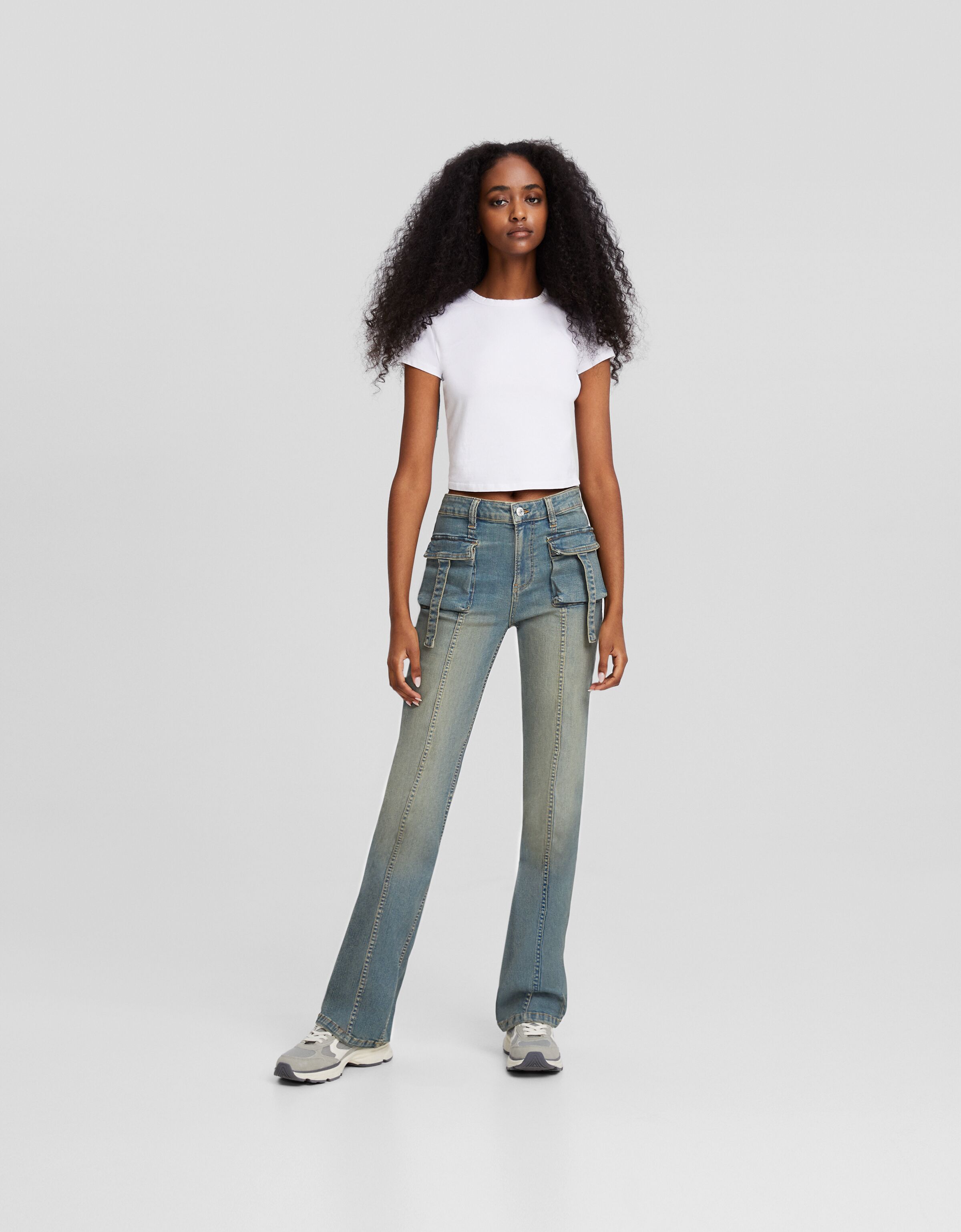 Flared cargo jeans - Denim - Women | Bershka