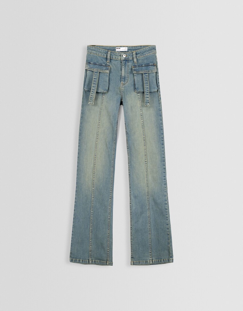 Jeans cargo flare-Azul lavado-4
