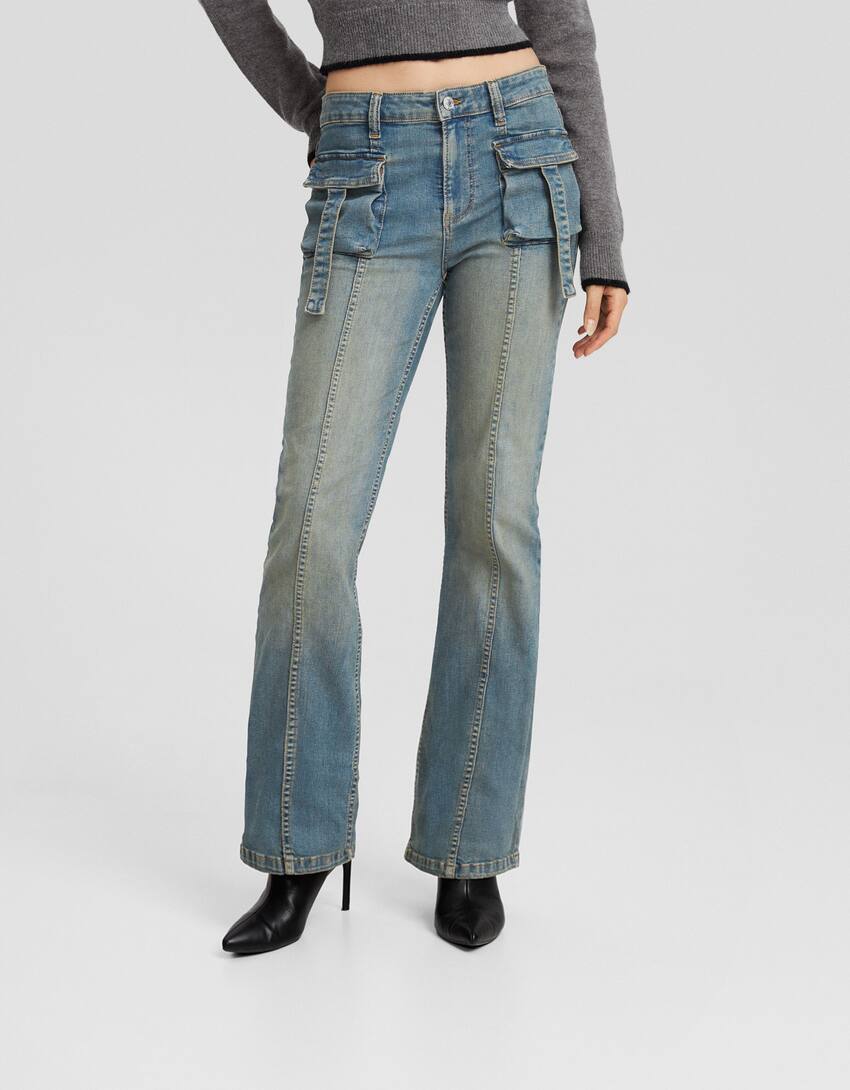 Flared cargo jeans-Washed out blue-1