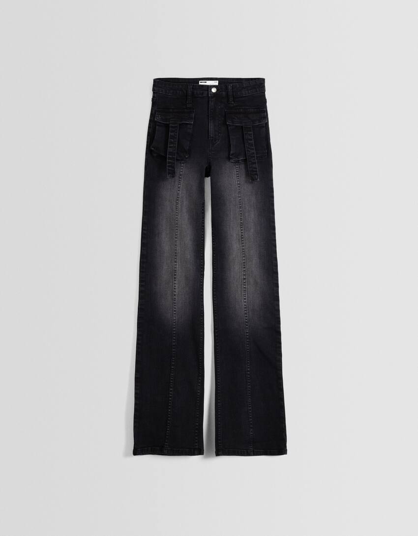 Flared cargo jeans-Black-4